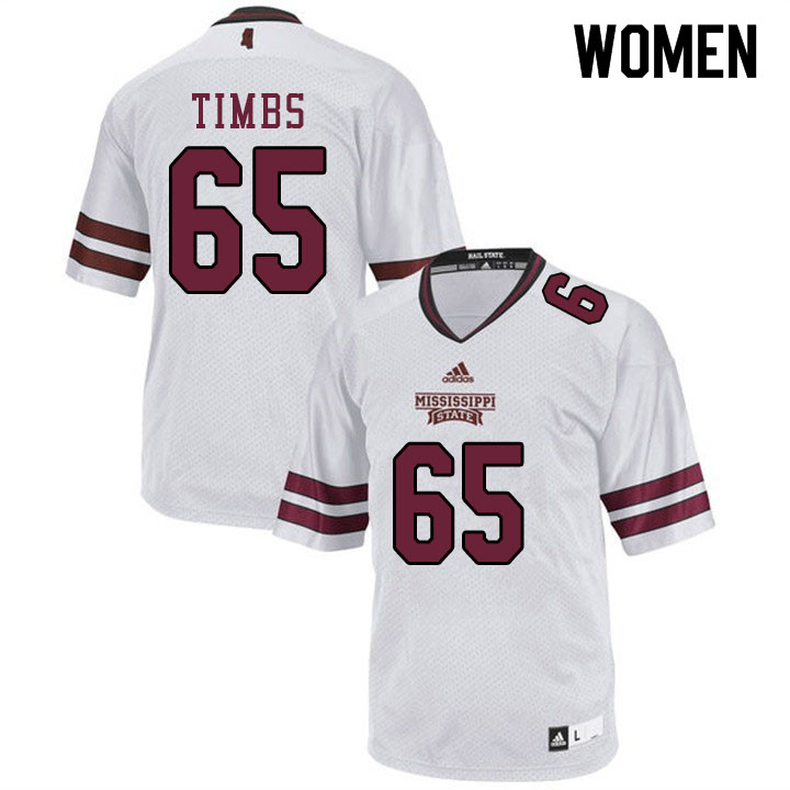Women #65 Sherman Timbs Mississippi State Bulldogs College Football Jerseys Sale-White